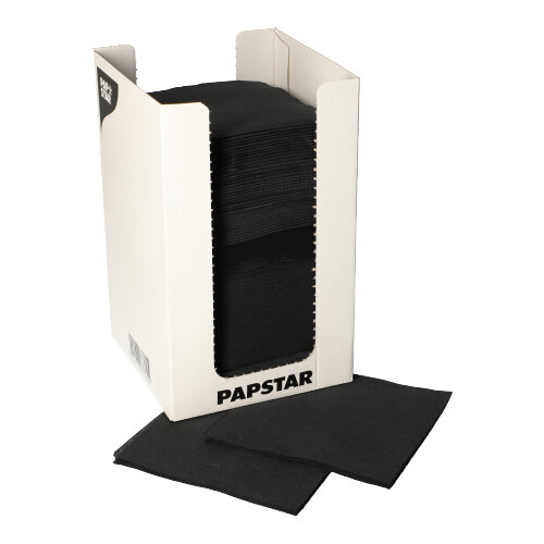 35000 Servietten, 2-lagig "PUNTO" 1/4-Falz 20 cm x 20 cm schwarz mikrogeprägt, in Spenderbox
