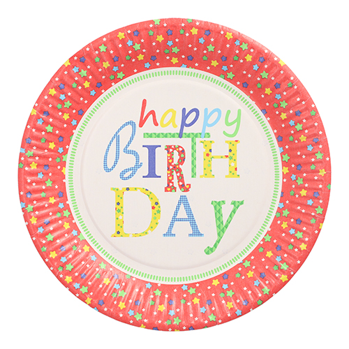 12000 Teller, Pappe rund Ø 23 cm "Happy Birthday"