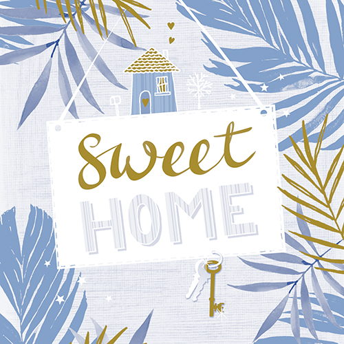 25920 Servietten, 3-lagig 1/4-Falz 33 cm x 33 cm blau "Sweet Home"