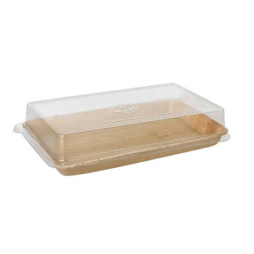 1200 Sushi-Schalen Palmblatt eckig 200 ml 4,4 cm x 22 cm x 14,2 cm natur mit rPET Deckel "Kombipack"