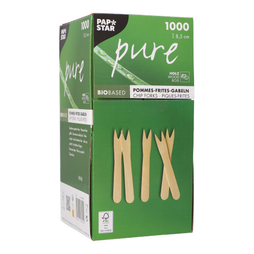 1000 Pommes-Frites-Gabeln, Holz "pure" 8,5 cm 288000 Pommes-Frites-Gabeln, Holz "pure" 8,5 cm