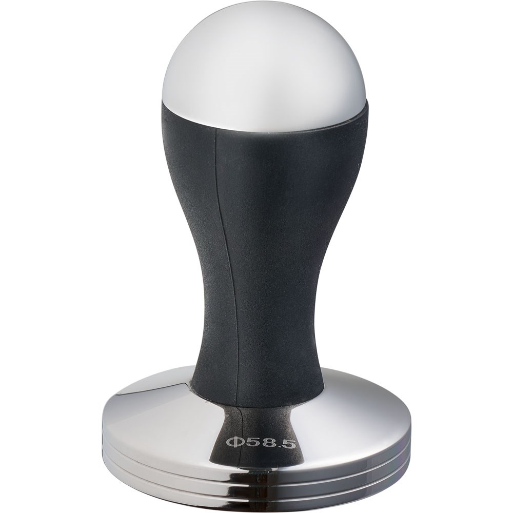 Tamper aus Edelstahl, mit schwarzem Griff, Ø 58 mm, 90 mm Höhe
