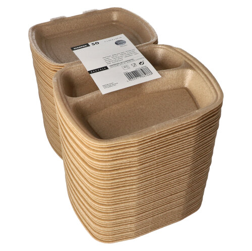 1600 Menüboxen mit Klappdeckel, XPP 3-geteilt 7 cm x 20,5 cm x 24 cm beige