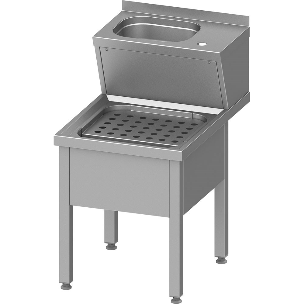 Kombiniertes Handwaschausgussbecken, mit Aufkantung, 500x600x850 mm Handwasch- und Ausgussbecken-Kombination, 500x700x850 mm, mit klappbaren Abstellrost, mit Aufkantung, verschweißt