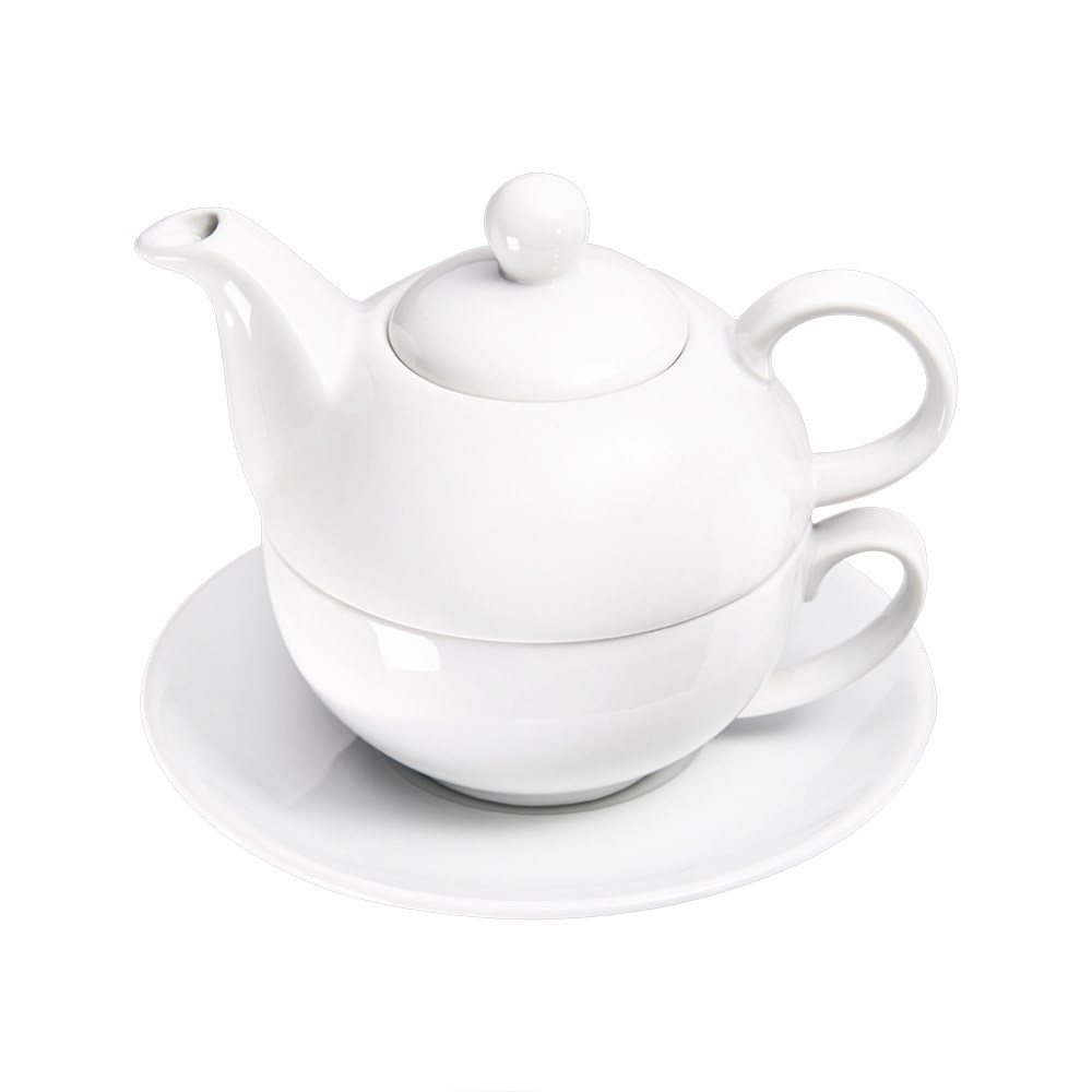 Stalgast, Tea for one-Set, 3-tlg.; Teekanne mit Tasse und Untertasse, reinweißes Hotelporzellan, Serie Isabell, 350 ml Stalgast, Tea for one-Set, 3-tlg.; Teekanne mit Tasse und Untertasse, reinweißes Hotelporzellan, Serie Isabell, 350 ml