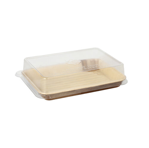 2250 Sushi-Schalen Palmblatt eckig 150 ml 4,4 cm x 17,5 cm x 12,2 cm natur mit rPET Deckel "Kombipack"