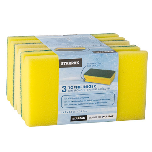 1512 Topfreiniger, Schwamm Jumbo eckig 4,1 cm x 14,8 cm x 8,5 cm gelb/grün mit Griffrille, kratzend
