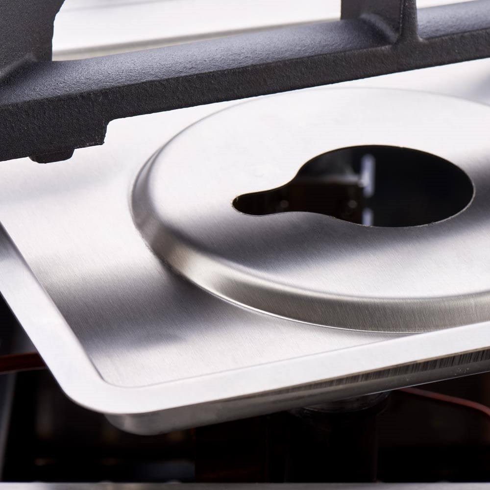 Edelstahl Gasherd mit 6 Brennern (3,5+2x5+2x7+9), Gas-Backofen GN2/1 und Unterschrank, Serie 700 ND