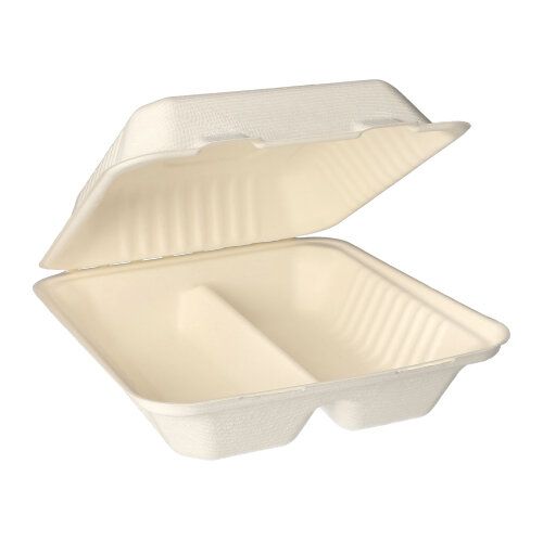 2500 Menüboxen, Zuckerrohr "pure" 2-geteilt 7,7 cm x 20 cm x 22 cm weiss