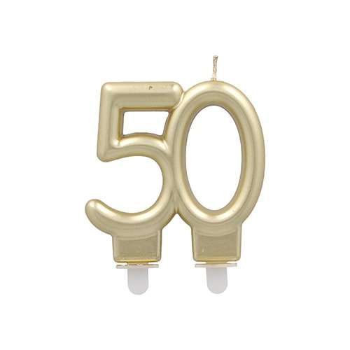 2880 Jubiläumskerzen mit Halter 7 cm gold "50"