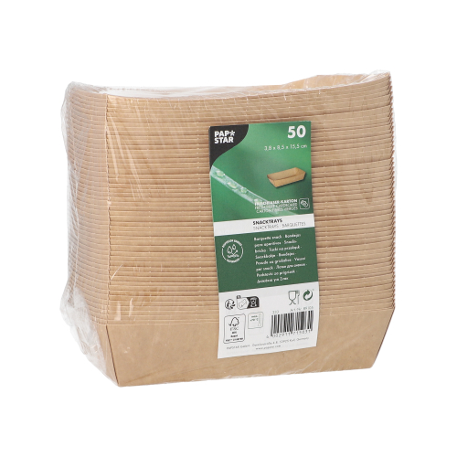 10000 Snacktrays, Pappe "pure" 3,5 cm x 8,5 cm x 15,5 cm braun