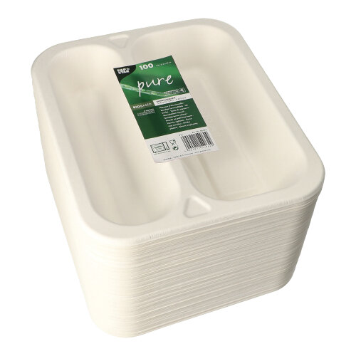 7200 Siegelschalen, Zuckerrohr 2-geteilt 975 ml 4,2 cm x 21,2 cm x 25 cm weiss