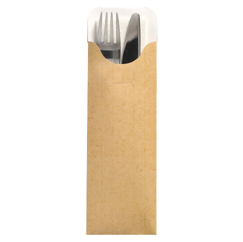 12000 Bestecktaschen 23,5 cm x 7,3 cm natur inkl. weißer Serviette 40 x 40 cm 2-lag.