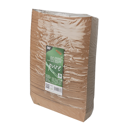 80 Snacktrays, Pappe "pure" 3 cm x 3,3 cm x 18,5 cm braun "100% Fair" 11200 Snacktrays, Pappe "pure" 3 cm x 3,3 cm x 18,5 cm braun "100% Fair"