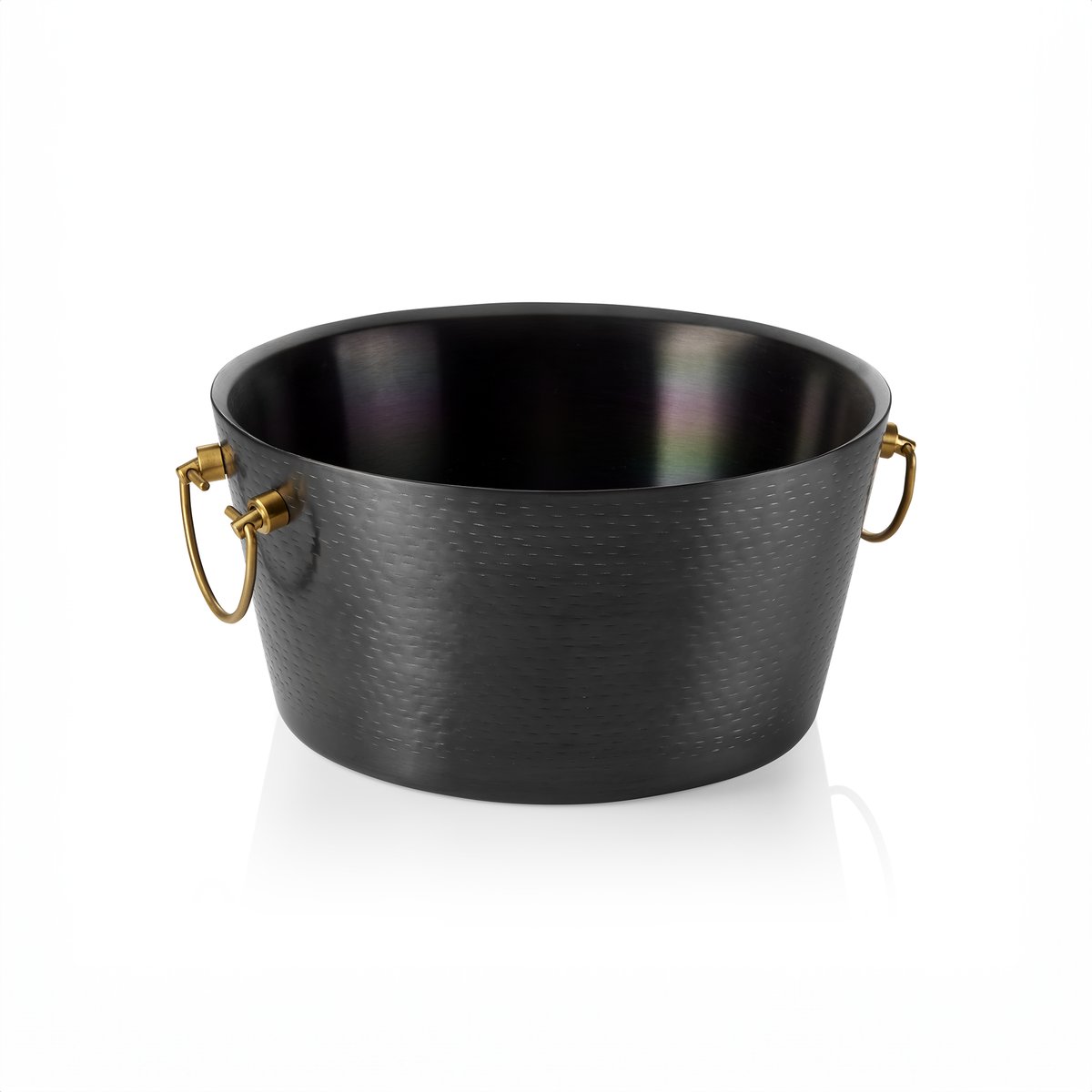 Champagnerkühler, mit Messinggriffen, Ø 34 cm, Höhe 17 cm, schwarz, doppelwandig, gehäm. Oberfläche, PVD Beschichtung, Chromnickelstahl, Messing Champagnerkühler, mit Messinggriffen, Ø 34 cm, Höhe 17 cm, schwarz, doppelwandig, gehäm. Oberfläche, PVD Beschichtung, Chromnickelstahl, Messing