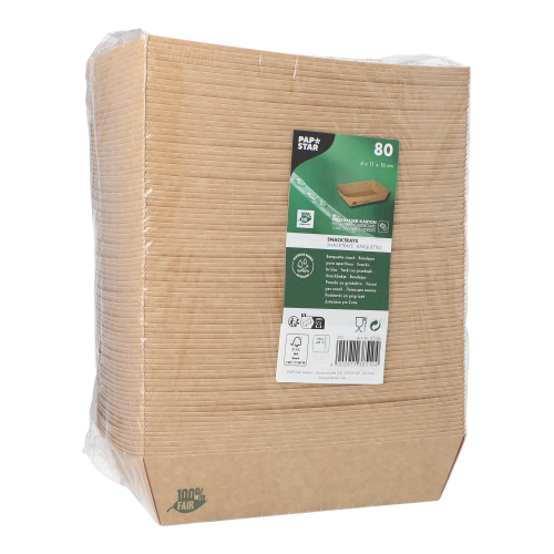 7680 Snacktrays, Pappe "pure" 4 cm x 11 cm x 16 cm braun "100% Fair" extra groß