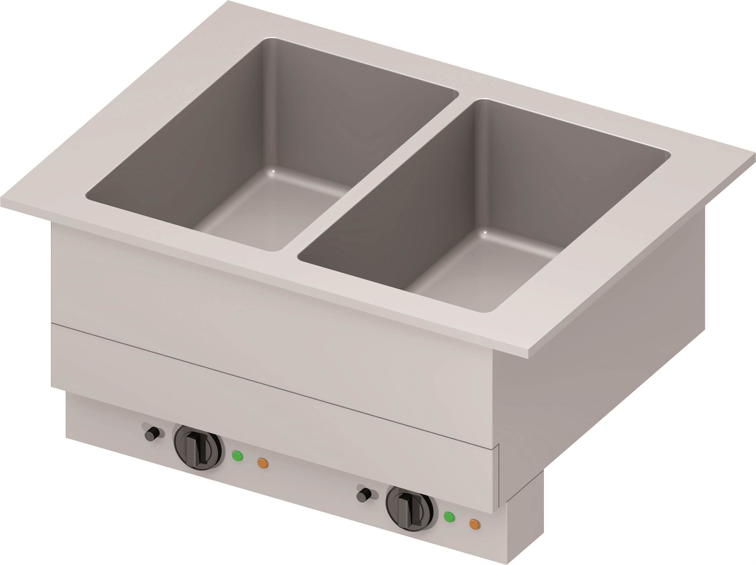 Bain-Marie "Drop-In" 2x GN1/1 Einzelbecken 830x620x390 mm, Edelstahlabdeckung