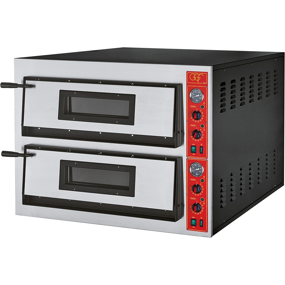 GGF Pizzaofen mit zwei Kammern für 12 Pizzen à 360 mm, Vollschamott, 18 kW, 1010 x 1210 x 750mm (BxTxH)