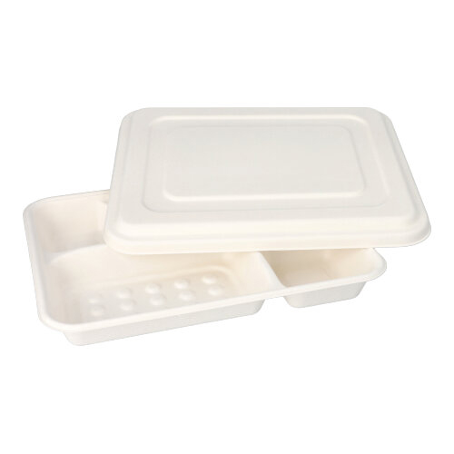 4000 Menü-Trays, Zuckerrohr "pure" 5-geteilt 3,7 cm x 22 cm x 28,2 cm weiss