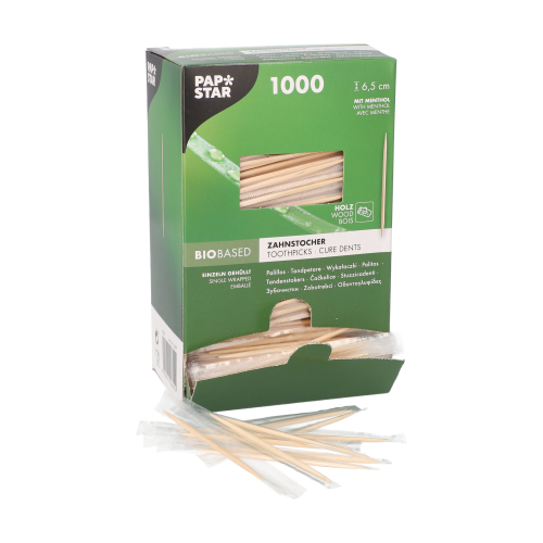 840000 Zahnstocher, Holz gehüllt rund 6,5 cm mit Menthol