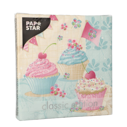 22800 Servietten, 3-lagig 1/4-Falz 33 cm x 33 cm "Birthday Cup Cakes"