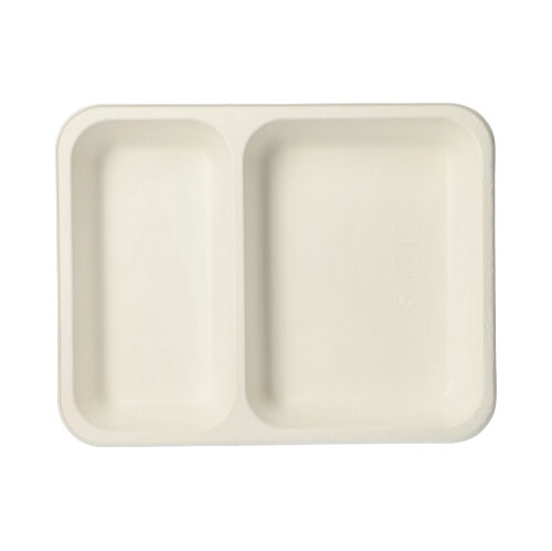 6000 Siegelschalen, Zuckerrohr 2-geteilt 850 ml 3 cm x 17,5 cm x 22,5 cm weiss