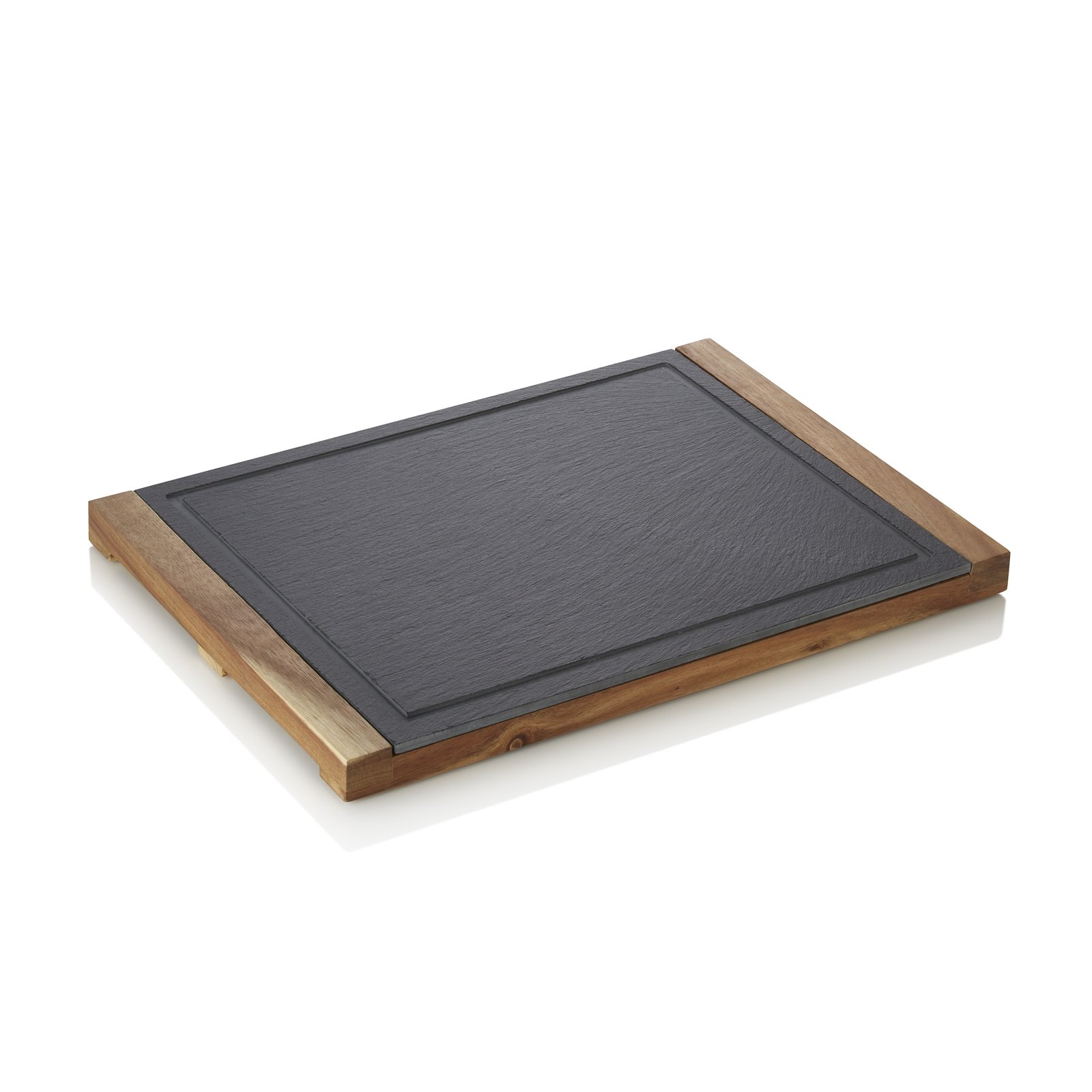 Servierbrett SLATE & SERVE, 37 x 26 x 2,5 cm, Akazienholz, Naturschiefer