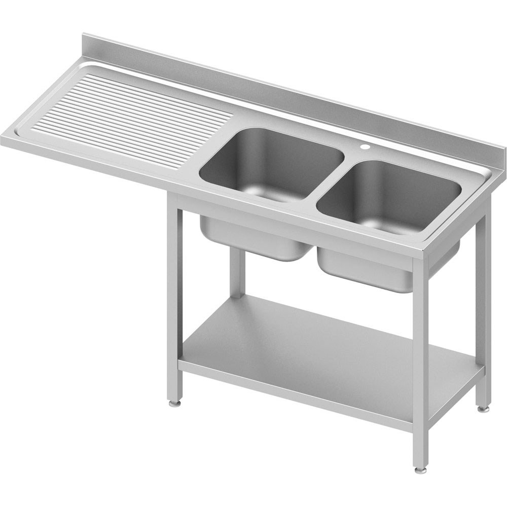 Spültisch ECO mit Grundboden und Überstand 1800x700x900 mm, mit zwei Becken rechts, mit Aufkantung, Selbstmontage