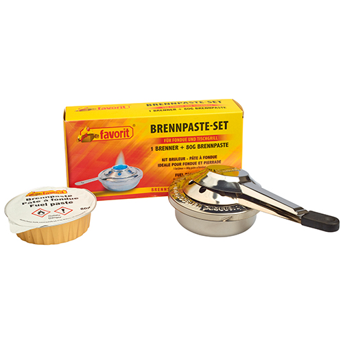 favorit Sicherheits-Brennpaste Set, 80 gr Brennpaste inkl. verstellbarem Brenner, silber
