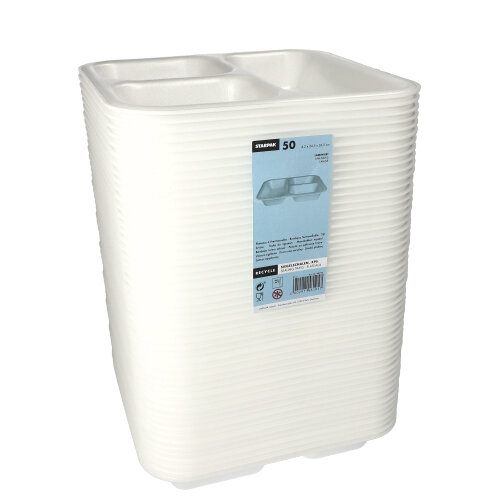 1600 Siegelschalen, XPS 3-geteilt 1350 ml 4,2 cm x 24,5 cm x 26,5 cm weiss laminiert