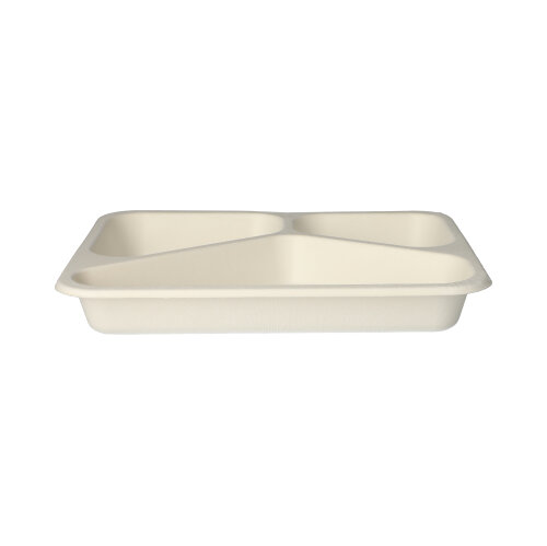 6000 Siegelschalen, Zuckerrohr 3-geteilt 850 ml 3 cm x 17,5 cm x 22,5 cm weiss