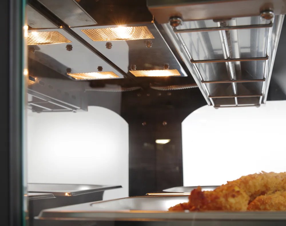 Warmhaltevitrine mit Quarzheizung, 2 Regalböden, 230V/560W, 650x485x(H)630mm