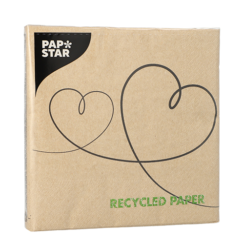 20 Servietten, 3-lagig 1/4-Falz 33 cm x 33 cm ! natur "Love" aus recyceltem Papier 22800 Servietten, 3-lagig 1/4-Falz 33 cm x 33 cm ! natur "Love" aus recyceltem Papier