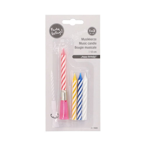 3072 Musikkerze 12 cm farbig sortiert "Happy Birthday" mit 3 Ersatzkerzen