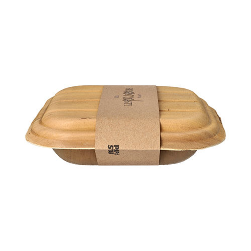 900 Trays, Palmblatt "pure" eckig 500 ml 6,5 cm x 20 cm x 20 cm mit Deckel und Banderole