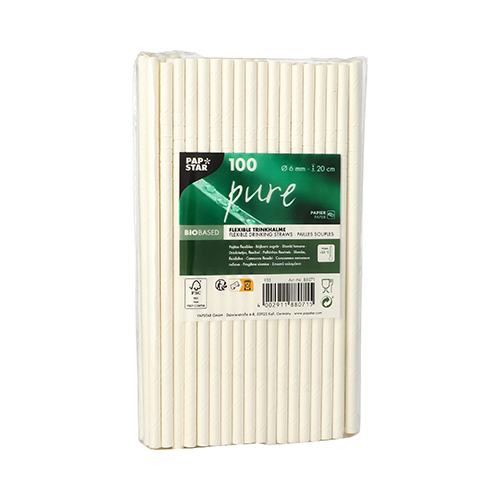 90000 Trinkhalme Papier "pure" Ø 6 mm · 20 cm weiss flexibel