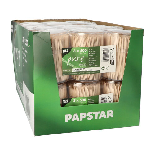 1530000 Zahnstocher, Holz "pure" rund 6,7 cm im Spender