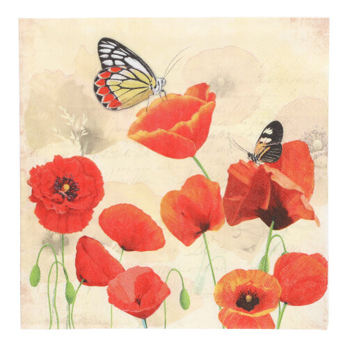 22800 Servietten, 3-lagig 1/4-Falz 33 cm x 33 cm "Poppy Flowers"