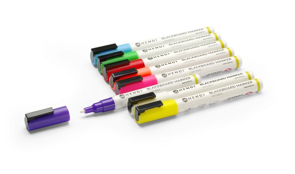 Kreidemarker 3 mm, HENDI, Marker 1x weiß, 1x rot, 1x blau, 1x grün, 1x gelb, 1x violett, 1x orange und 1x pink