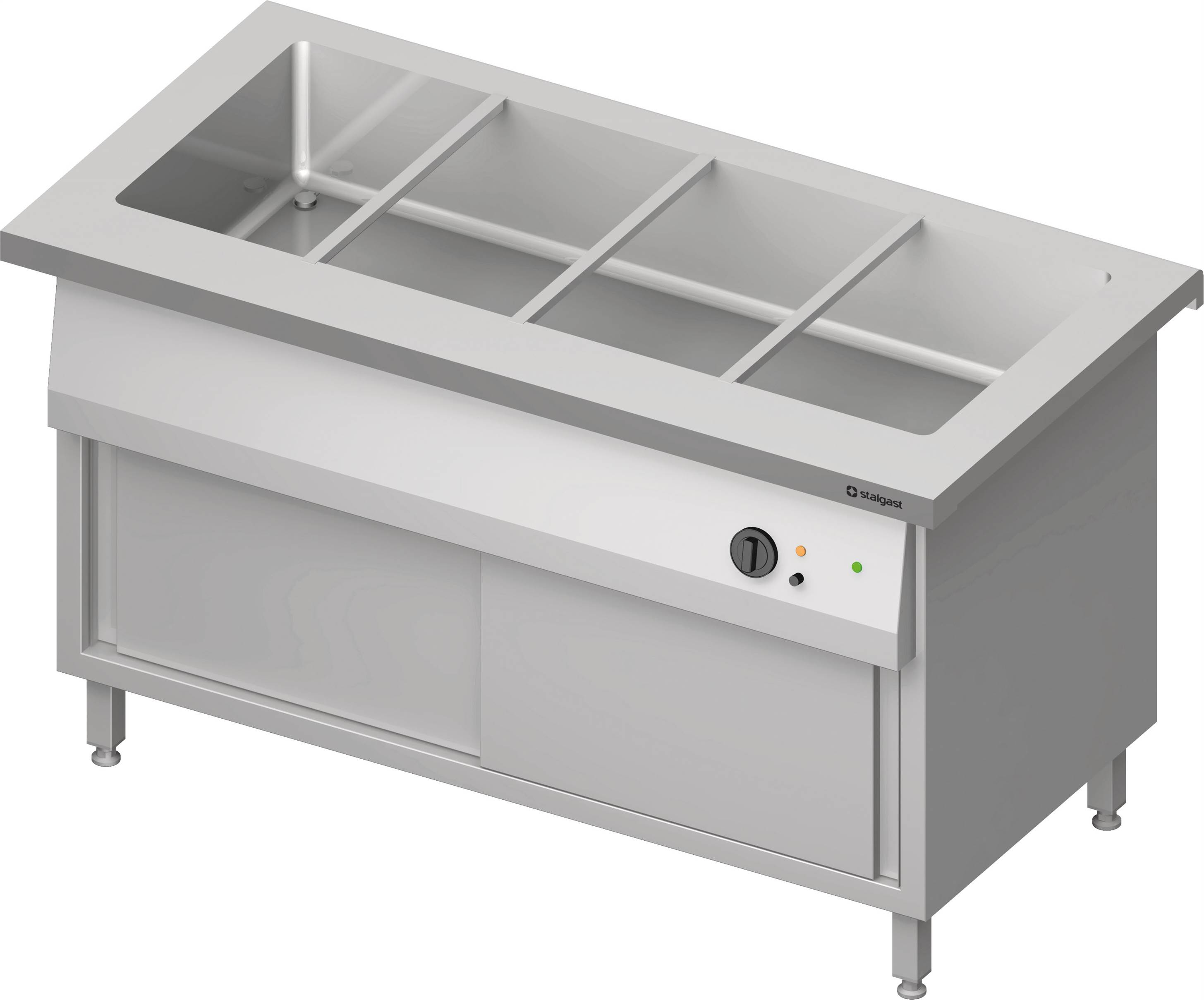 Bain-Marie-Station "Free Flow" mit einem Becken 4x GN1/1 und Schiebetüren, 1465x735x880 mm Granitabdeckung "Standard G1"