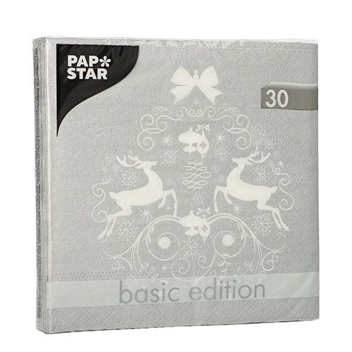 25920 Servietten, 3-lagig 1/4-Falz 33 cm x 33 cm ! silber "Deers Couple"