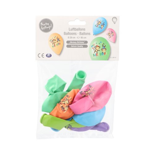 6 Luftballons Ø 29 cm farbig sortiert "Monkey Birthday" 20160 Luftballons Ø 29 cm farbig sortiert "Monkey Birthday"