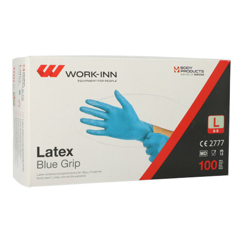 WORK-INN Handschuhe, Latex puderfrei blau "Blue Grip" Größe L