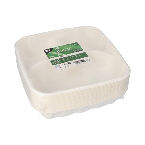 2800 Teller Zuckerrohr "pure" 3-geteilt 5 cm x 22,8 cm x 22,8 cm