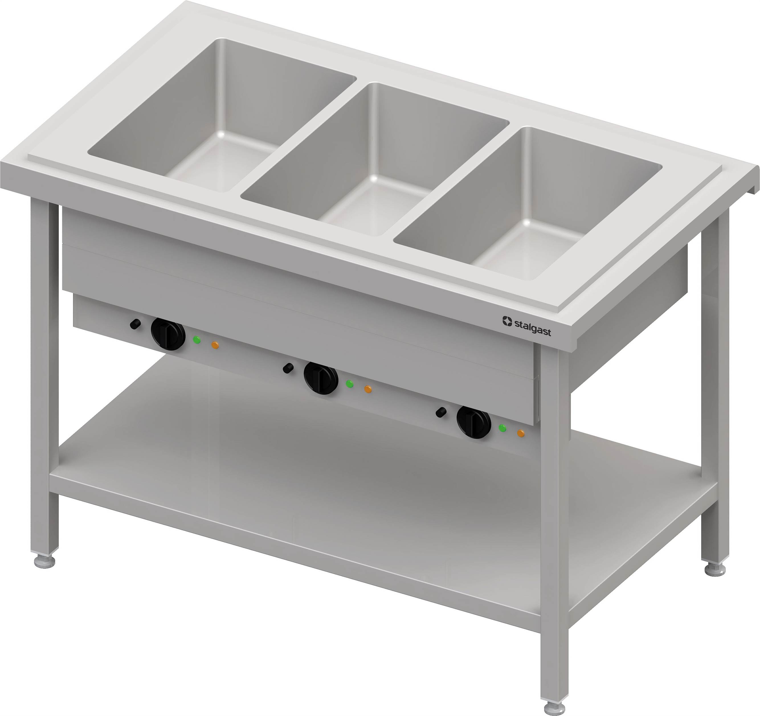 Warmausgabe mit Bain-Marie 3x GN1/1 Einzelbecken, 1245x750x880, Edelstahlabdeckung Warmausgabe mit Bain-Marie 3x GN1/1 Einzelbecken, 1245x735x880, Granitabdeckung "Standard G1"