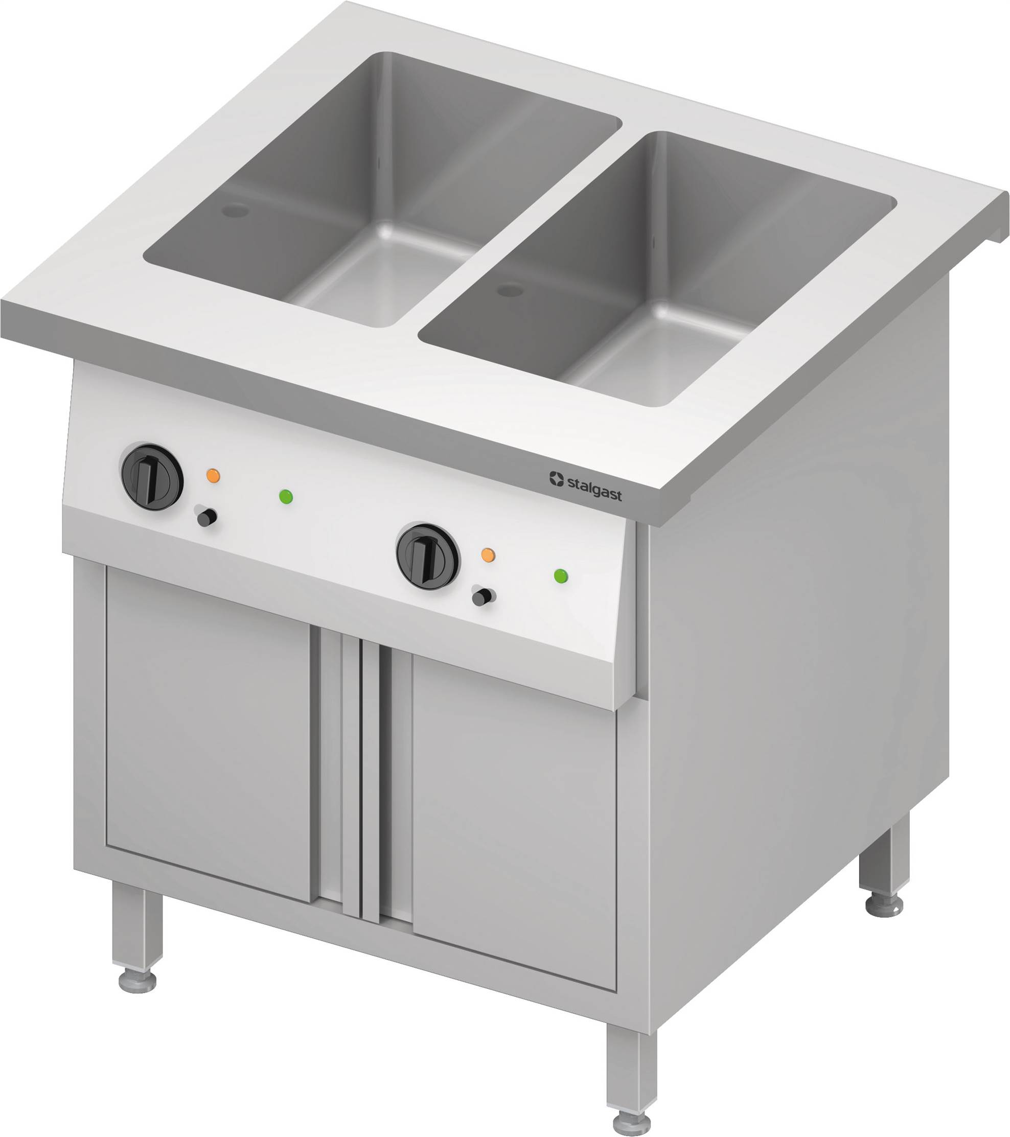Bain-Marie-Station "Free Flow" 2x GN1/1-Becken, mit Flügeltüren, 799x735x880 mm Granitabdeckung "Standard G1"