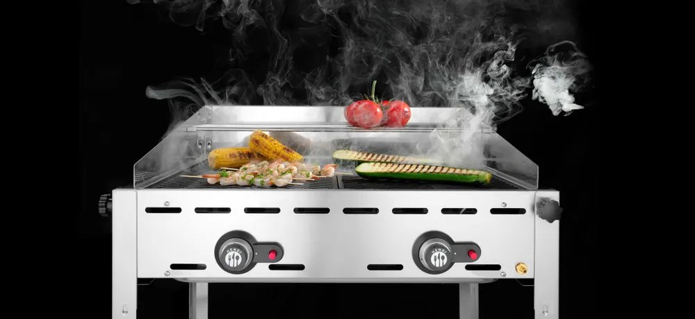 Grillsystem Green Fire mit 2 Brennern, Profi Line, 2 Edelstahl Grillroste GN 1/1, 11,6kW, 740x612x(H)825mm