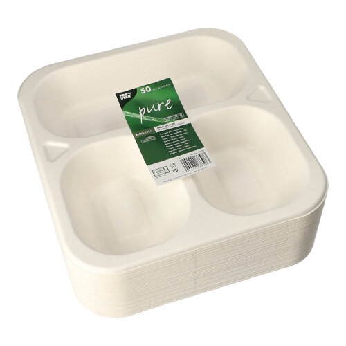 3600 Siegelschalen, Zuckerrohr 3-geteilt 1350 ml 4,2 cm x 24,5 cm x 26,5 cm weiss