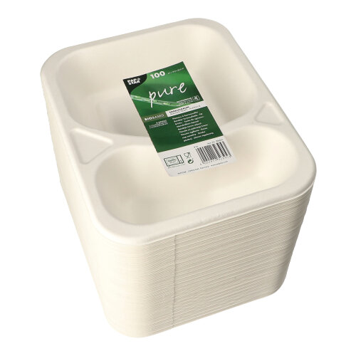 9600 Siegelschalen, Zuckerrohr 2-geteilt 825 ml 4,2 cm x 18,5 cm x 23,5 cm weiss