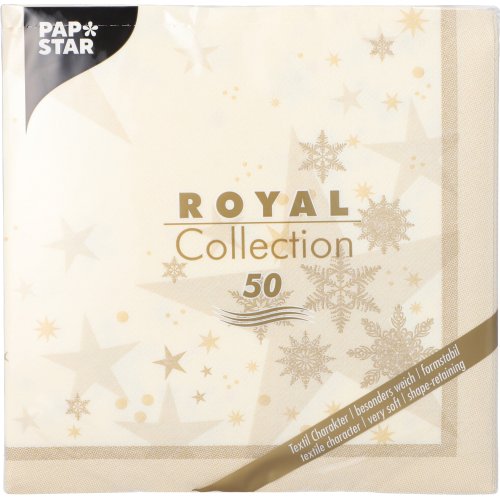 12500 Servietten "ROYAL Collection" 1/4-Falz 40 cm x 40 cm champagner "Stars and Snowflakes"